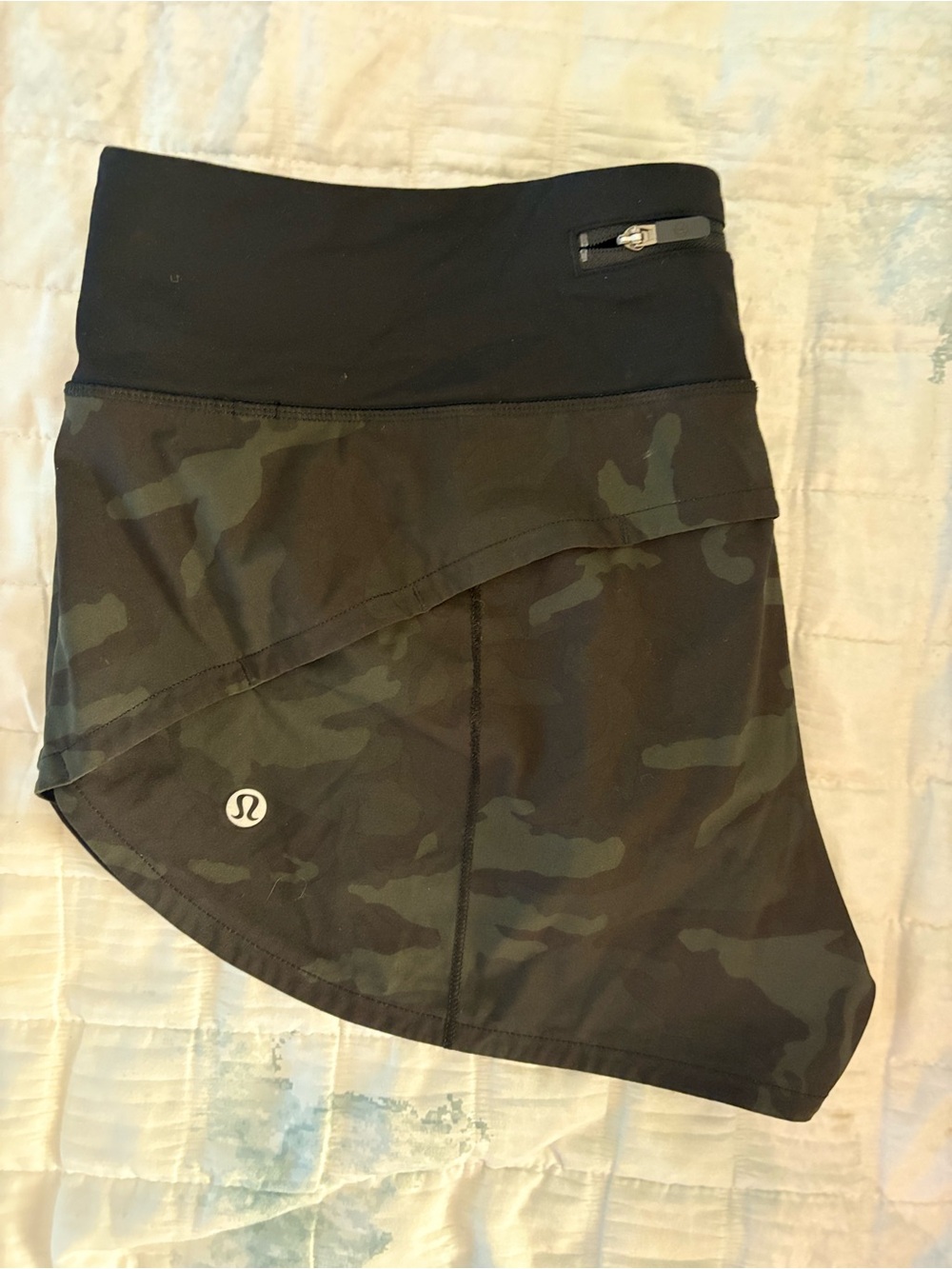 LULULEMON athletica Black and Olive Green Camo Running shorts
